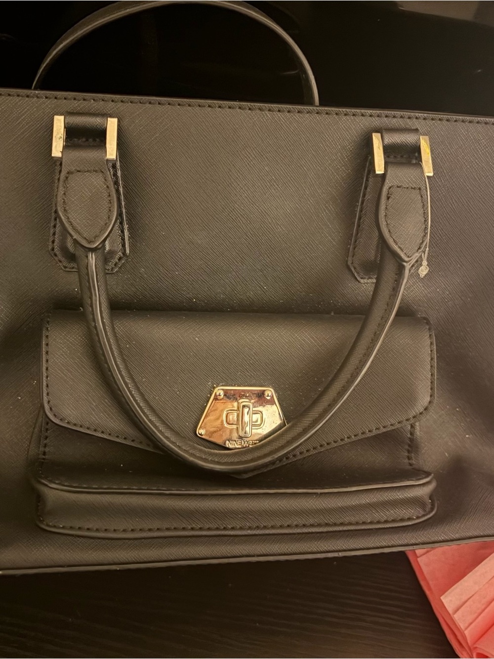 Nine West Black Satchel with Gold-Tone Hardware 14 by 9 inches